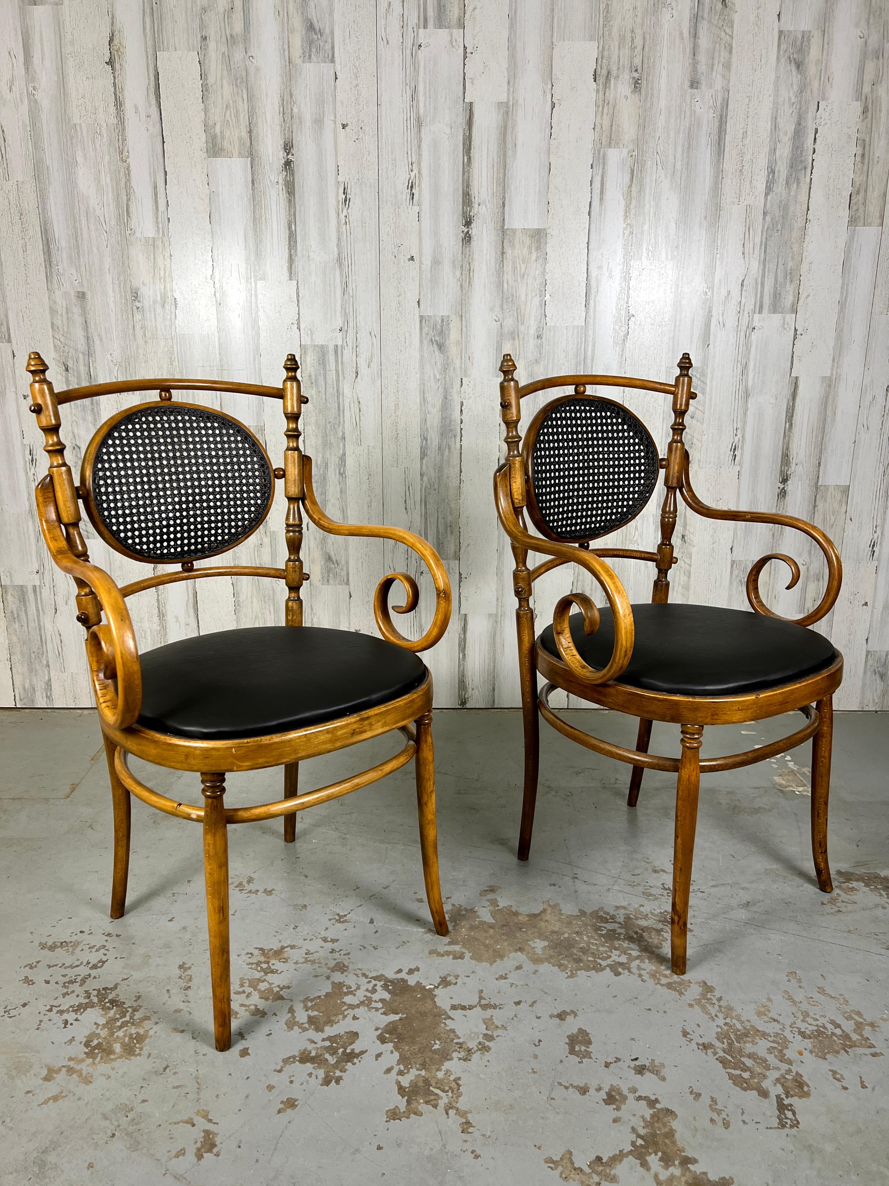 Pair of Salvatore Leone for Thonet Bentwood Cane Armchairs For Sale 9