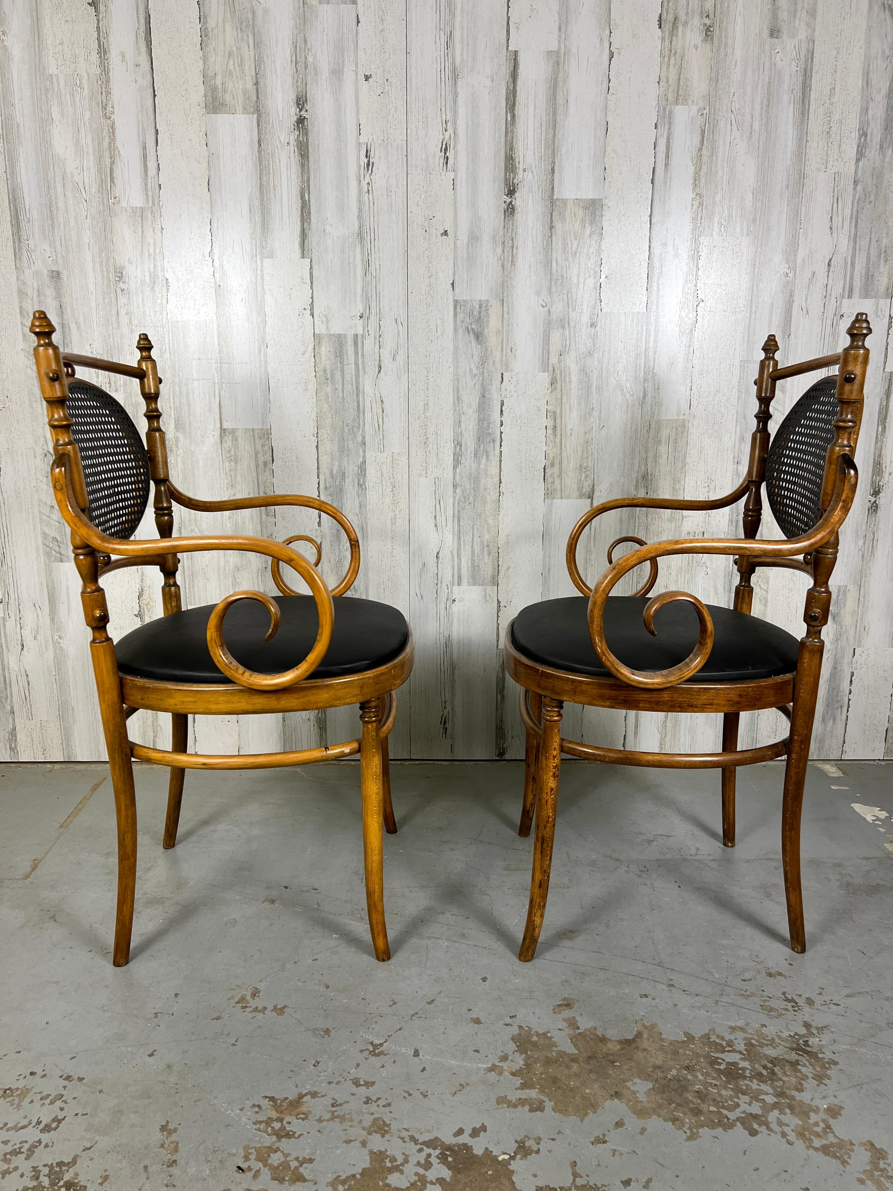 Neoclassical Pair of Salvatore Leone for Thonet Bentwood Cane Armchairs For Sale