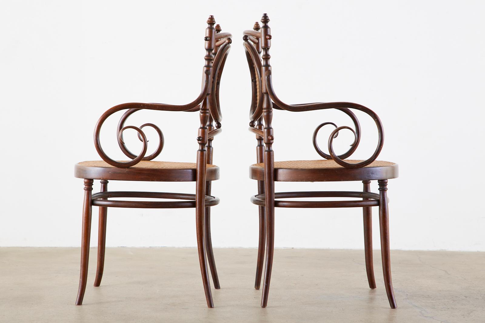 Italian Pair of Salvatore Leone for Thonet Bentwood Cane Armchairs