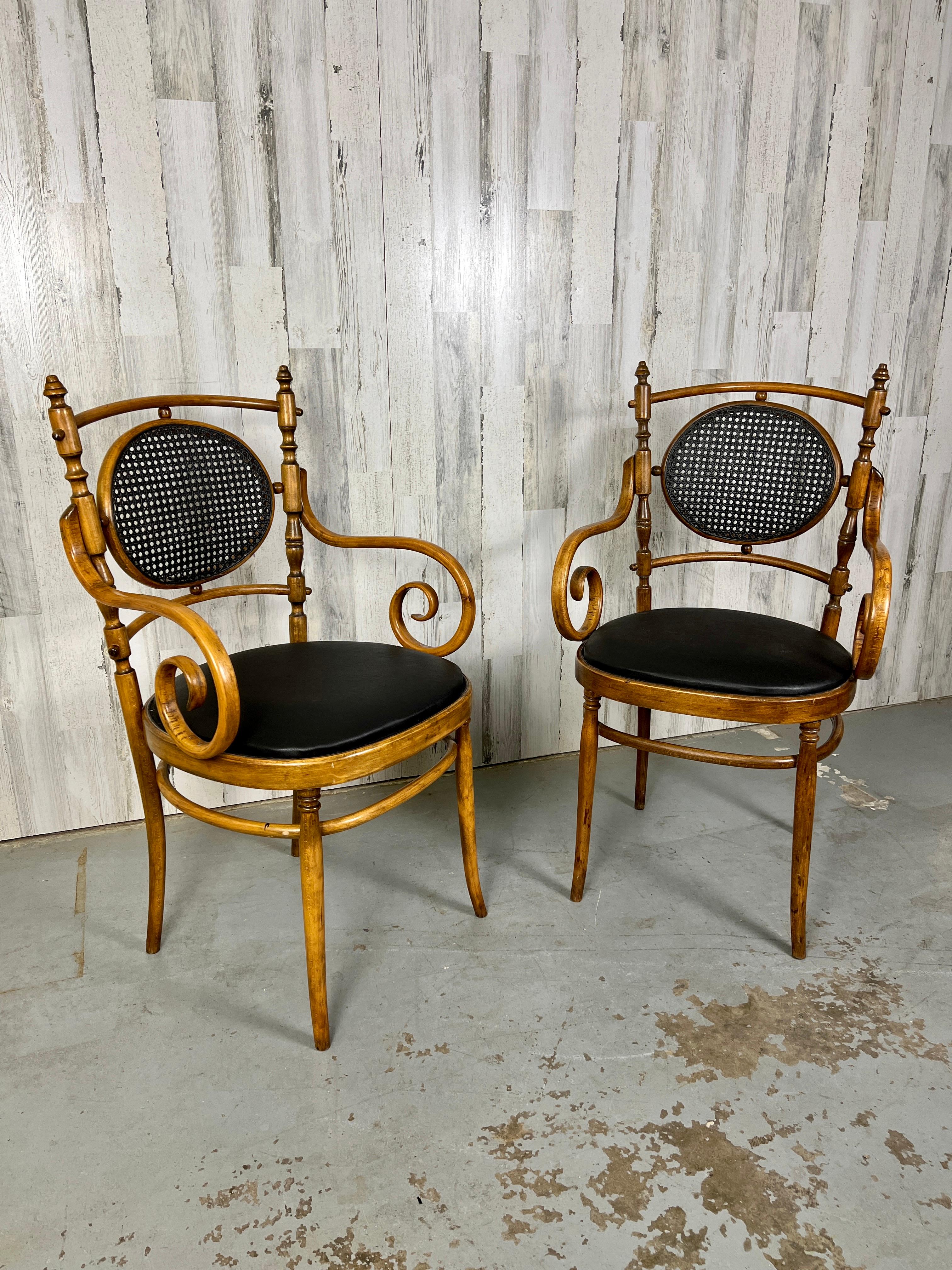 European Pair of Salvatore Leone for Thonet Bentwood Cane Armchairs For Sale