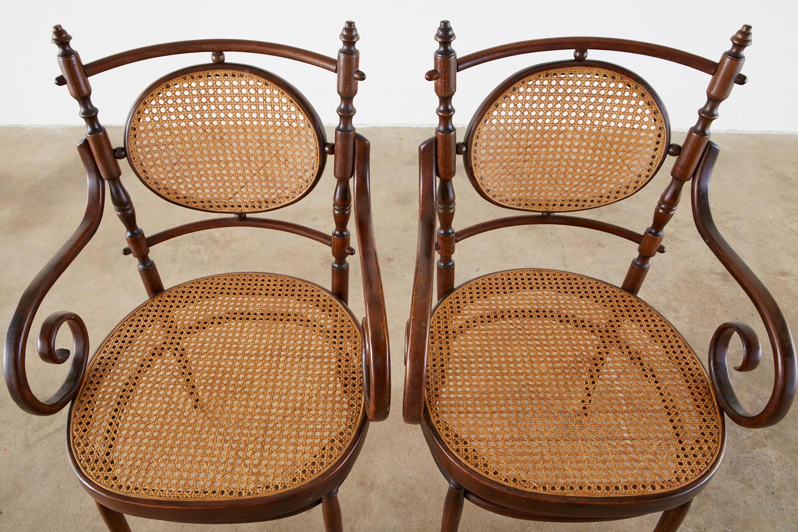 Hand-Crafted Pair of Salvatore Leone for Thonet Bentwood Cane Armchairs