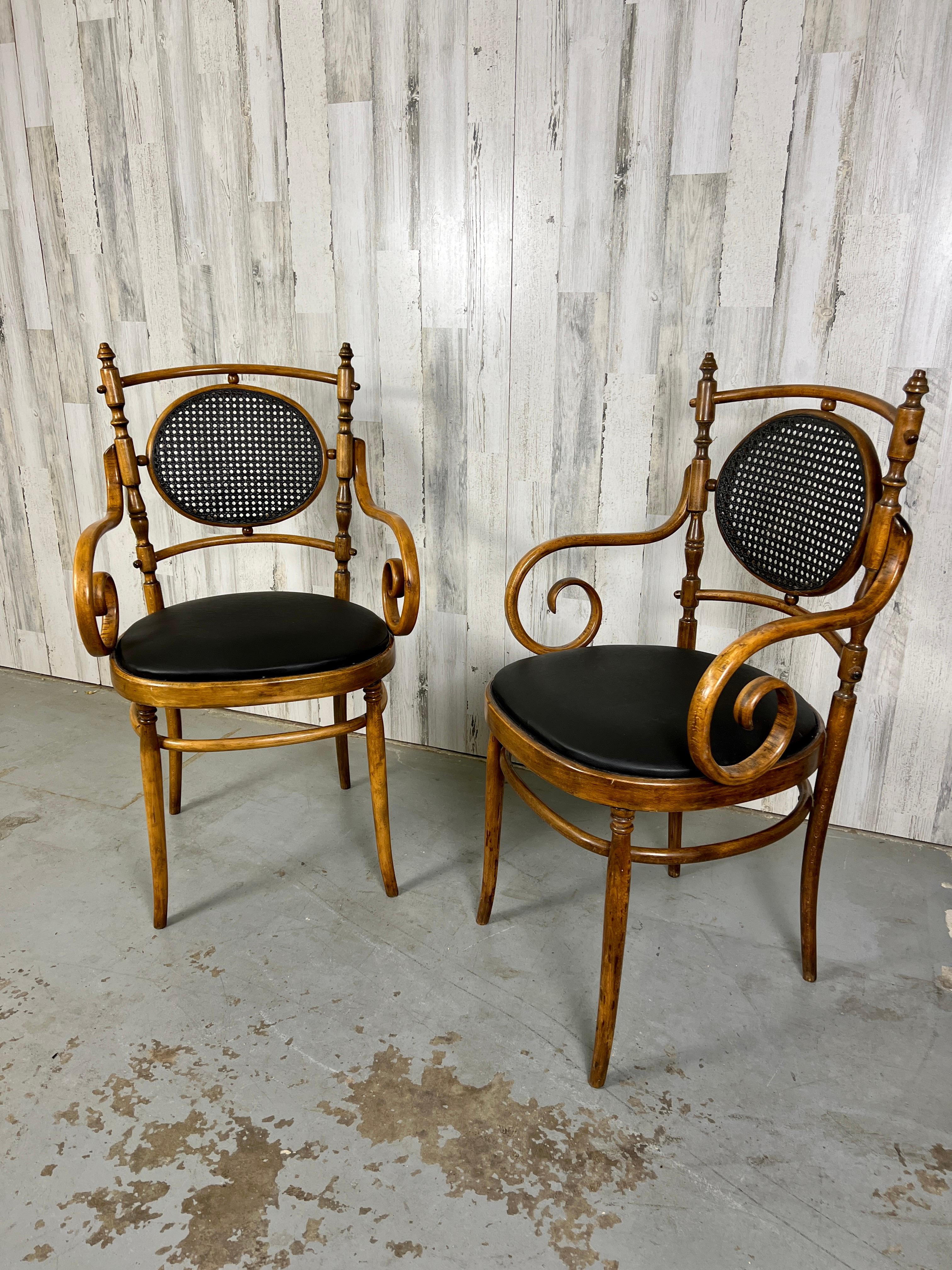 Pair of Salvatore Leone for Thonet Bentwood Cane Armchairs In Good Condition For Sale In Denton, TX