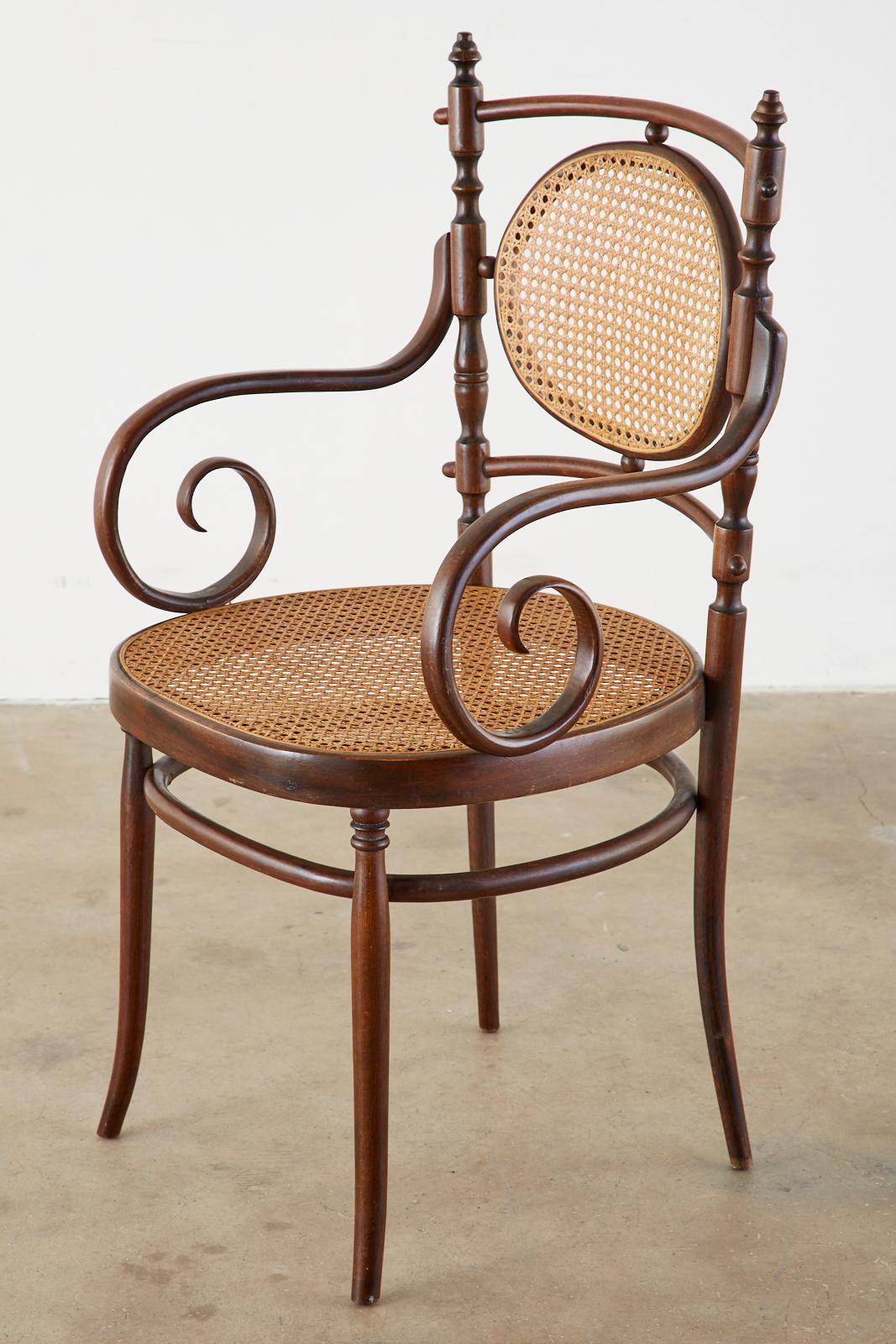 19th Century Pair of Salvatore Leone for Thonet Bentwood Cane Armchairs