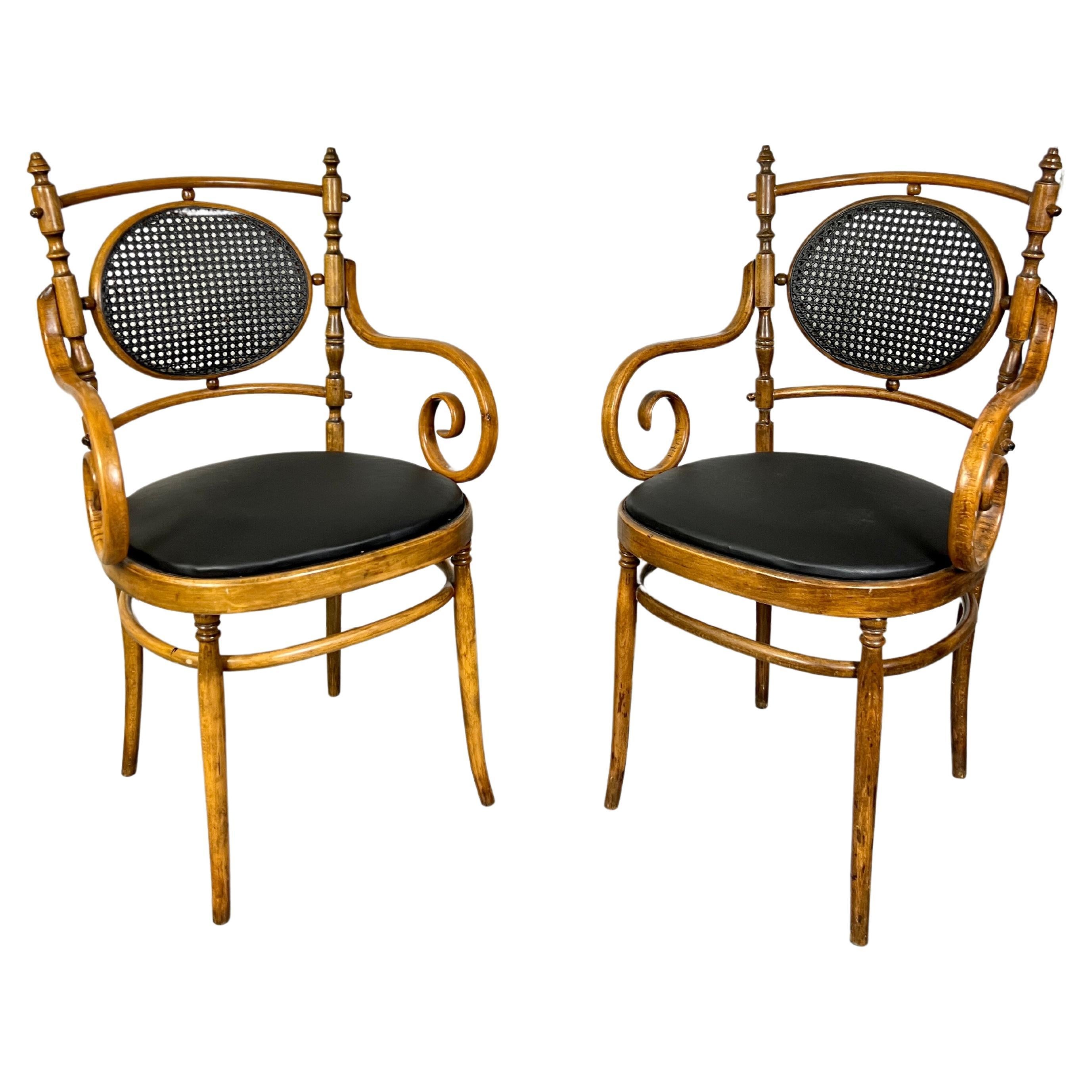 Pair of Salvatore Leone for Thonet Bentwood Cane Armchairs For Sale