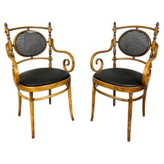 Pareja de sillones de caña de madera curvada Salvatore Leone para Thonet