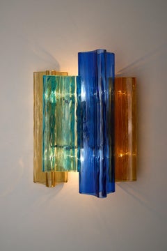 Paar von Salviati & Co. Murano Glas Wandleuchter, Multicolor, Italien 1970er