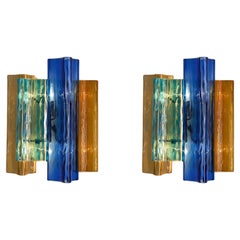 Pair of Salviati & Co. Murano Glass Wall Sconces, Multicolor, Italy 1970s