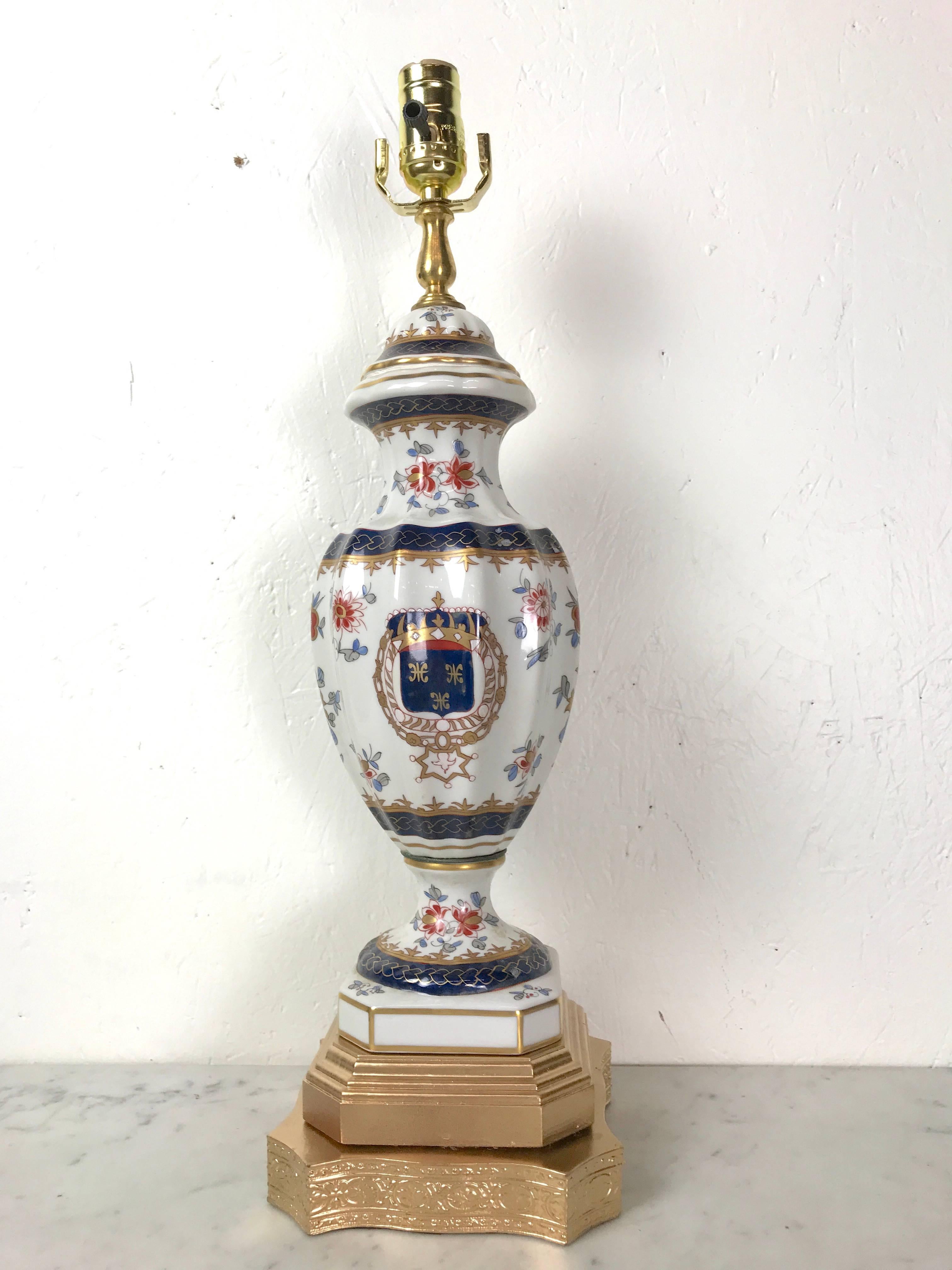 Chinese Export Pair of Samson Armorial Urns, Now as Lamps