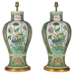 Pair of Samson Famille Verte Porcelain Late 19th Century Table Lamps