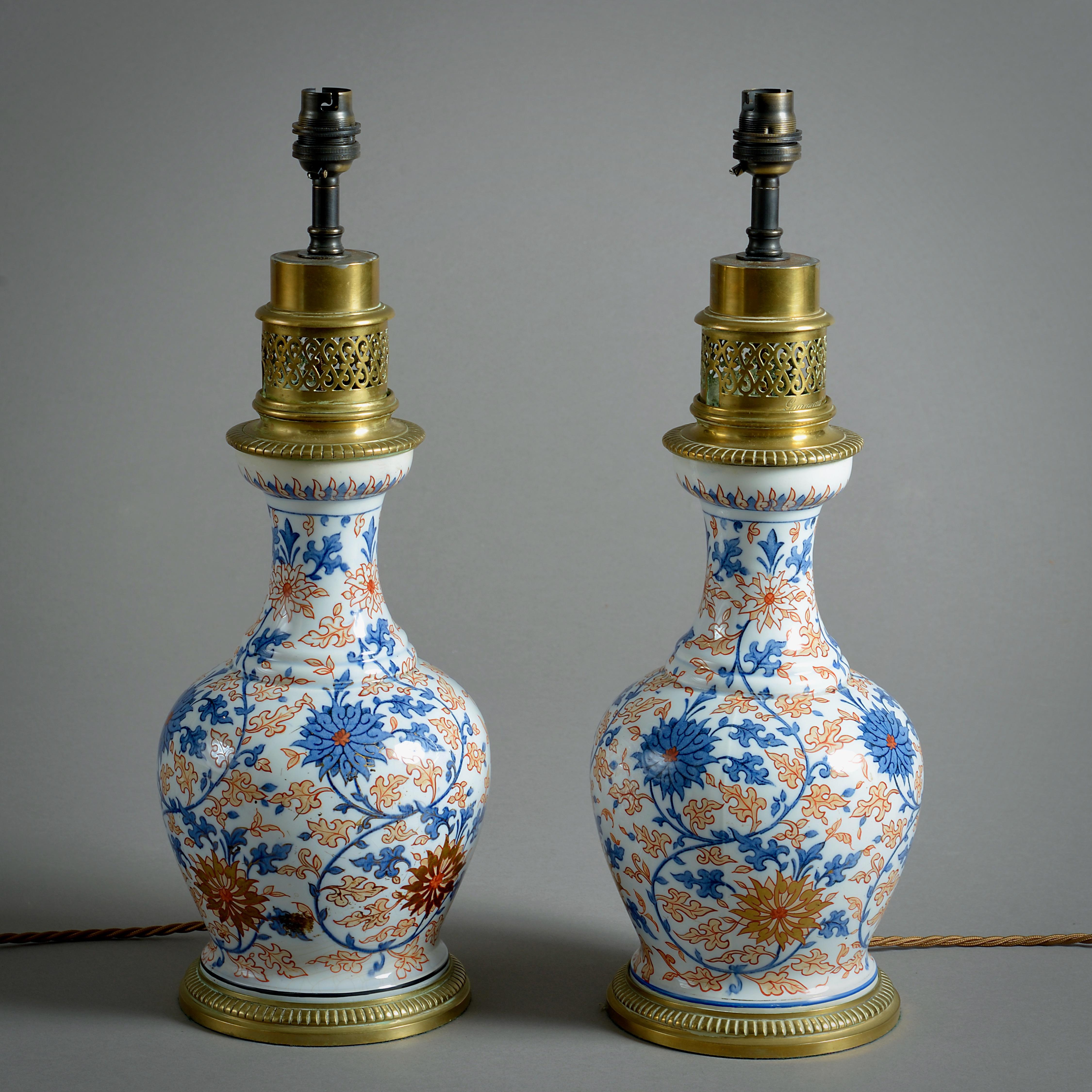 19th Century Pair of Samson Imari Vases Mounted as Lamps by Gagneau