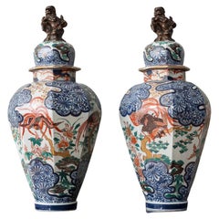 Pair of Samson Porcelain Imari Octagonal Vases, 19th Century