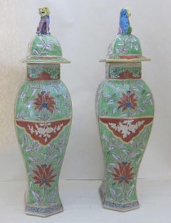 Pair of Samson Porcelain Vases and Lids with Dog of Fo Knops