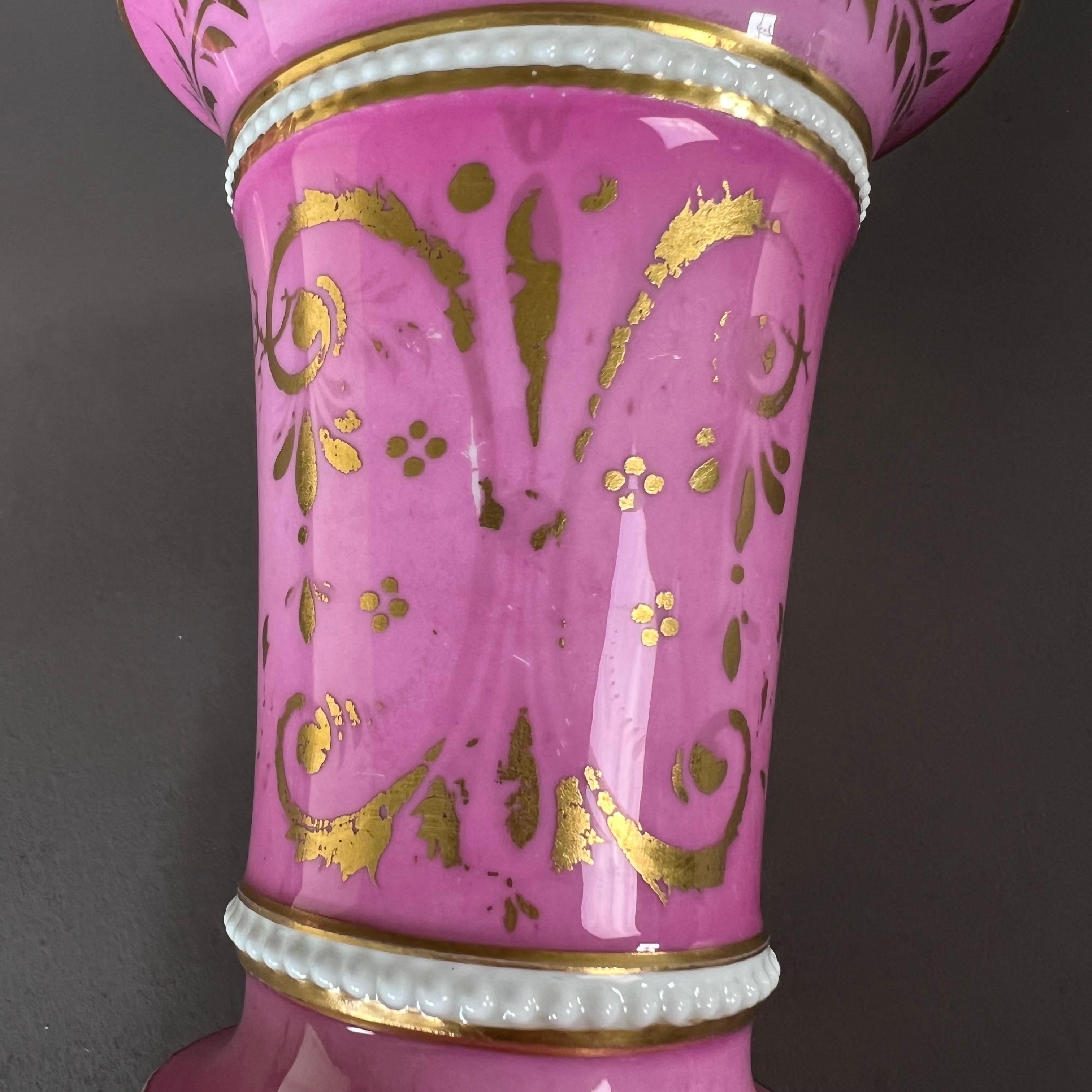 Pair of Samuel Alcock Porcelain Spill Vases, Pink Chinoiserie Figures, ca 1825 1