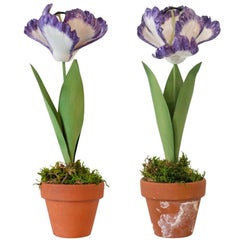 Pair of Samuel Mazy Purple Porcelain Tulip Sculptures