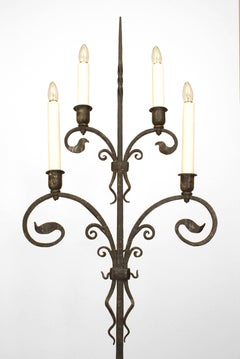 Pair of Victorian Style Wrought Iron Samuel Yellin Candle Stands