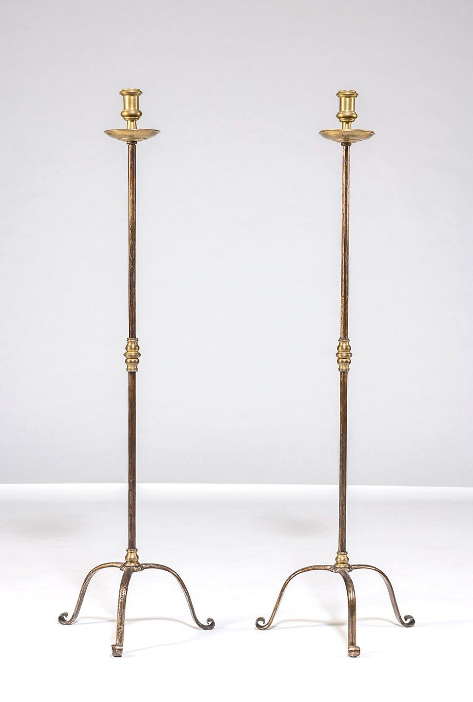 Pair of Samuel Yellin Floor Standing Candle Stands For Sale at 1stDibs