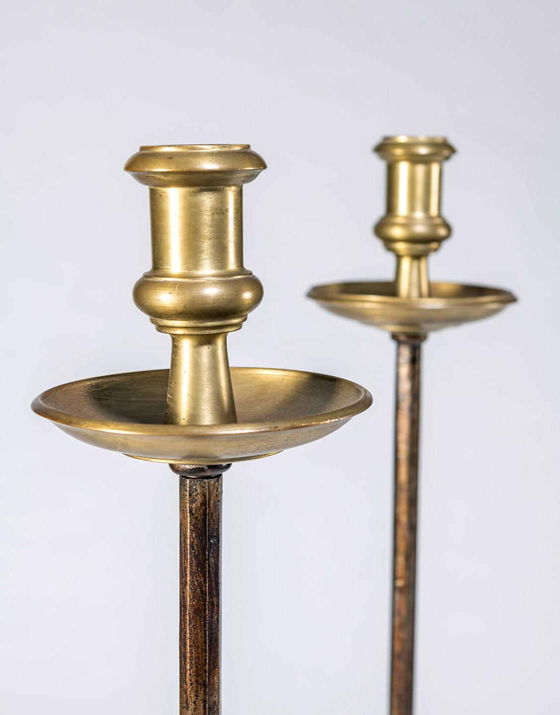 Pair of Samuel Yellin Floor Standing Candle Stands For Sale at 1stDibs