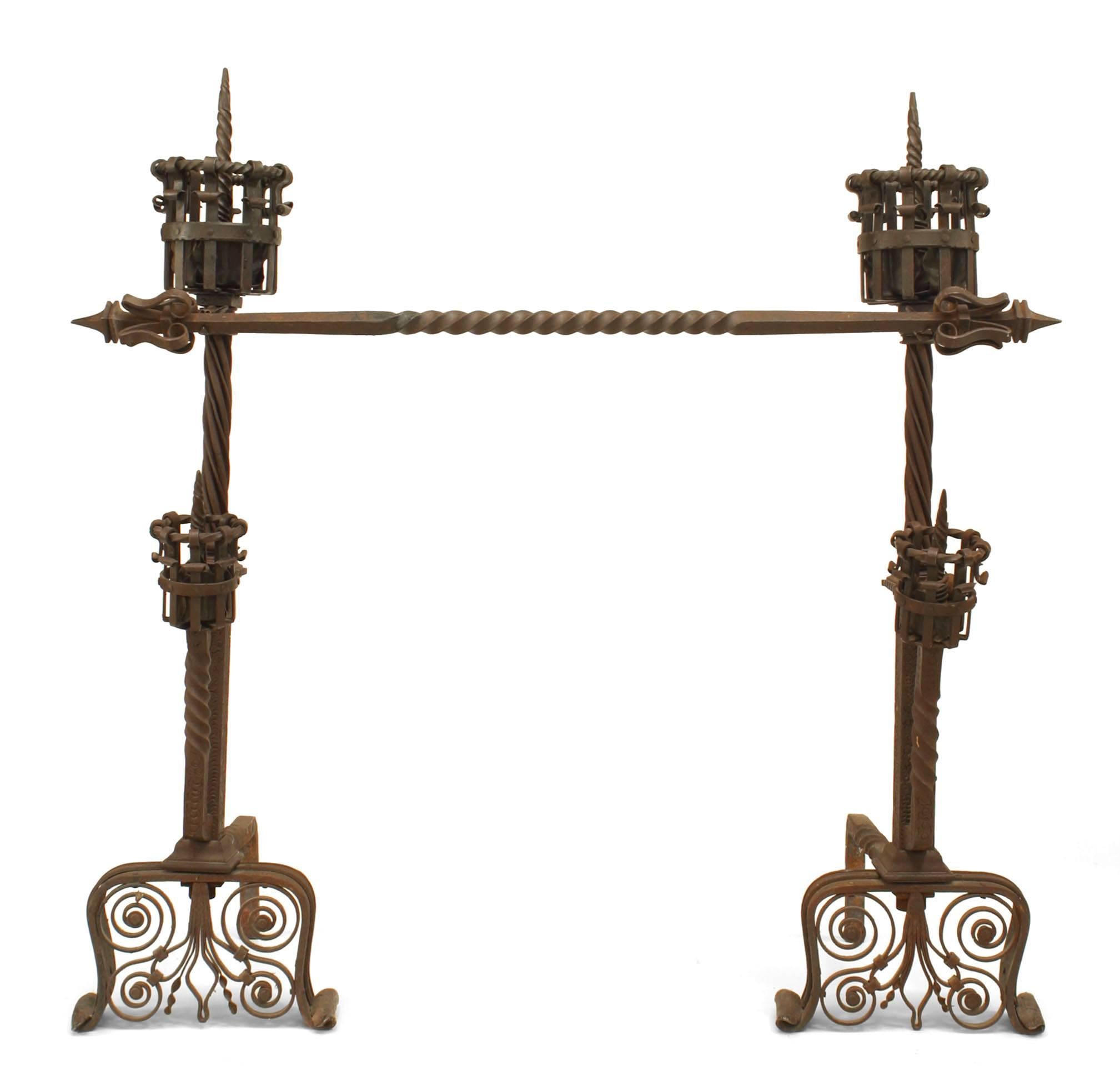 Renaissance Revival Pair of Samuel Yellin Italian Renaissance Wrought Iron Andirons For Sale