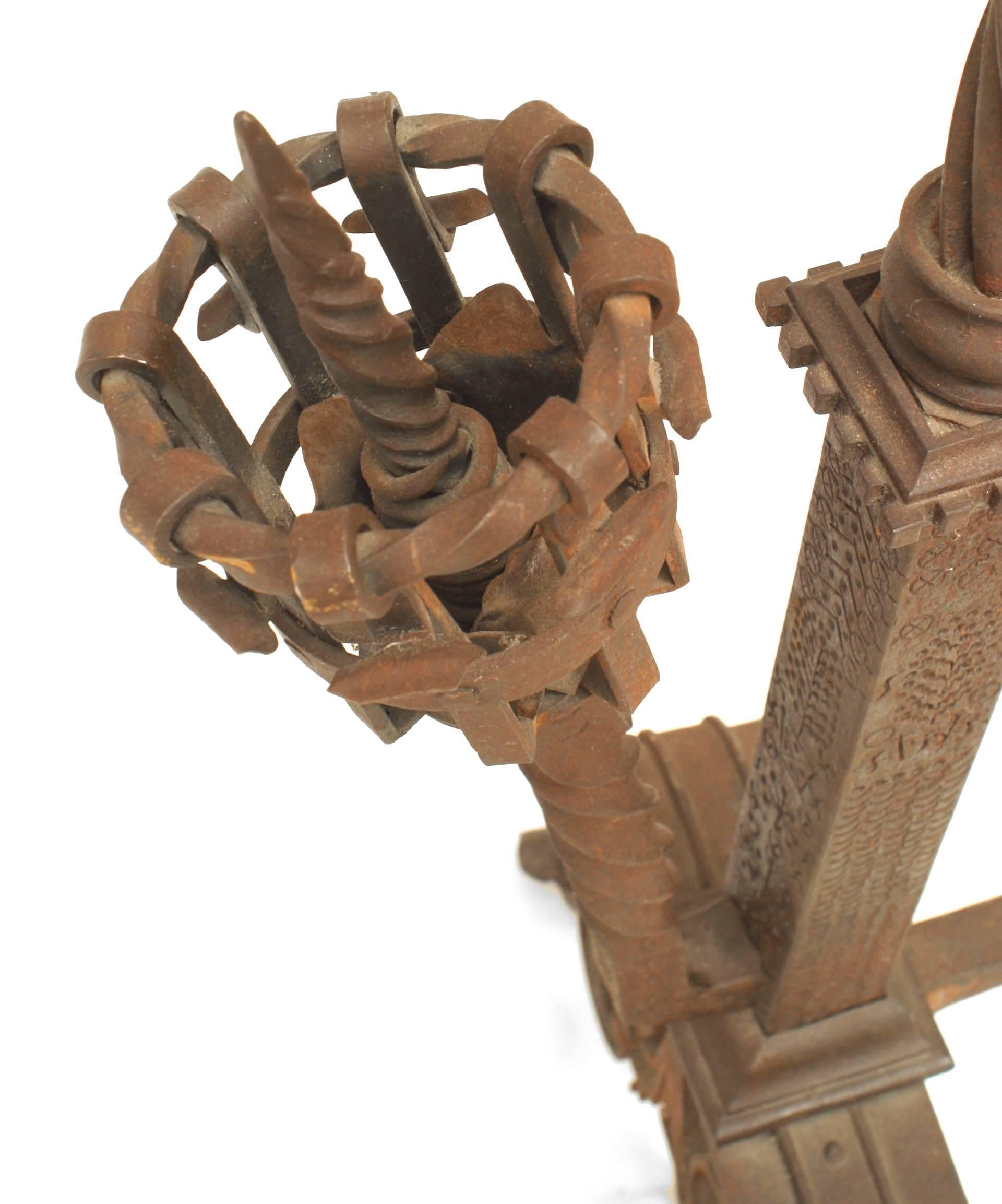 Pair of Samuel Yellin Italian Renaissance Wrought Iron Andirons For Sale 2