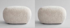 Zwei Ottomane aus sandfarbenem Schafsleder im Space-Age-Stil der 1970er Jahre