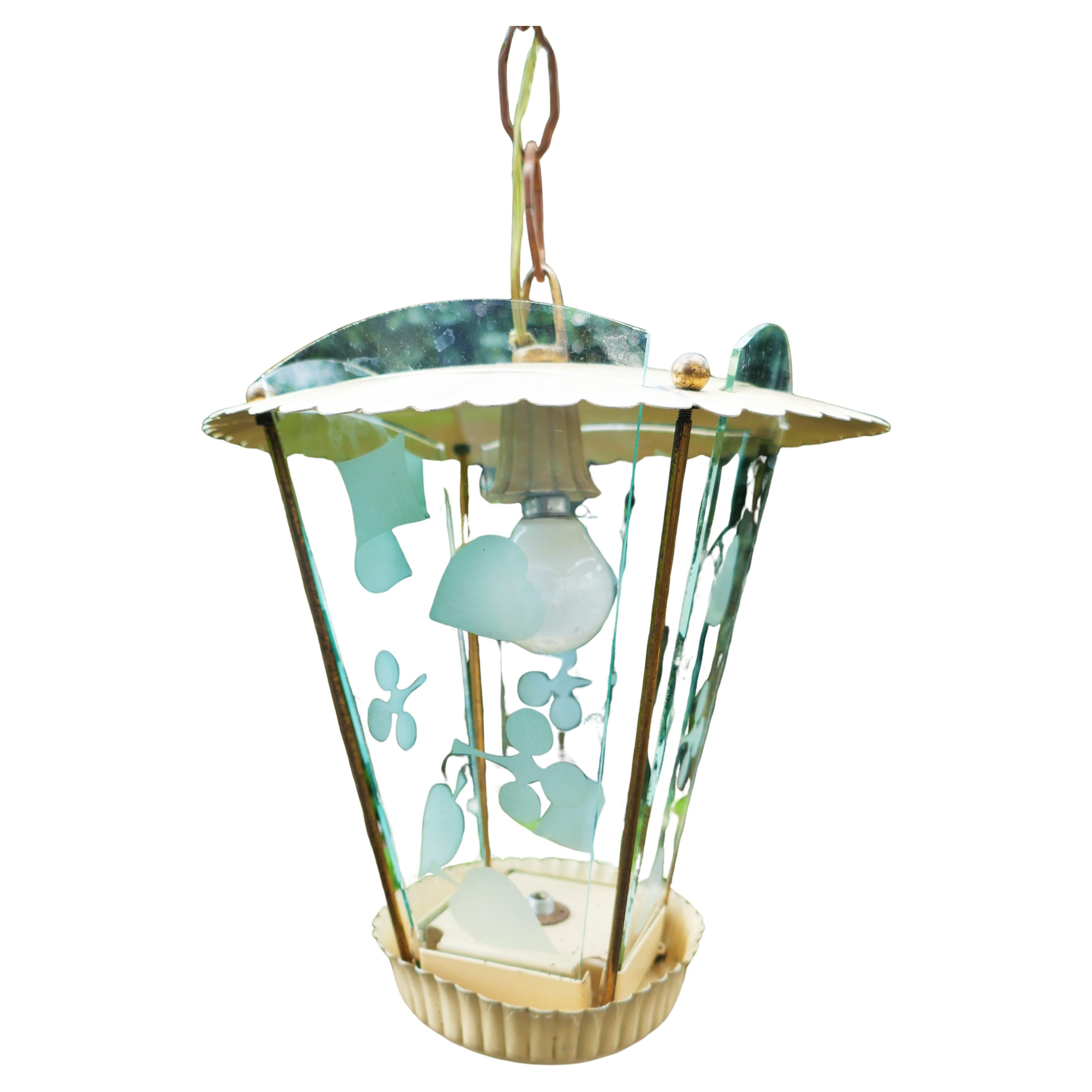 Pair of sandblasted glass lanterns with playing card suits Lanterns Pendant in vendita 3
