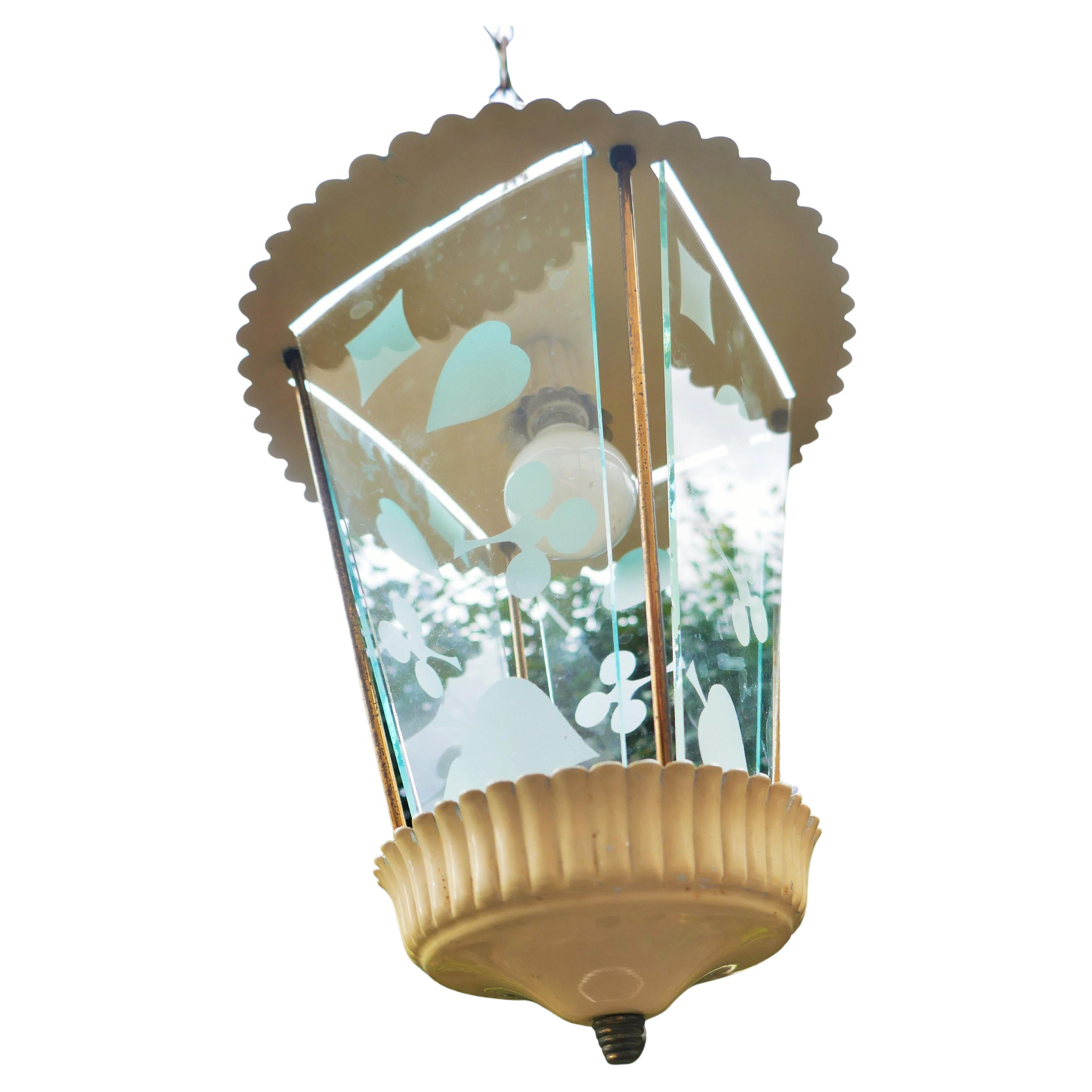 Pair of sandblasted glass lanterns with playing card suits Lanterns Pendant in vendita 8