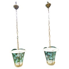 Pair of sandblasted glass lanterns with playing card suits Lanterns Pendant