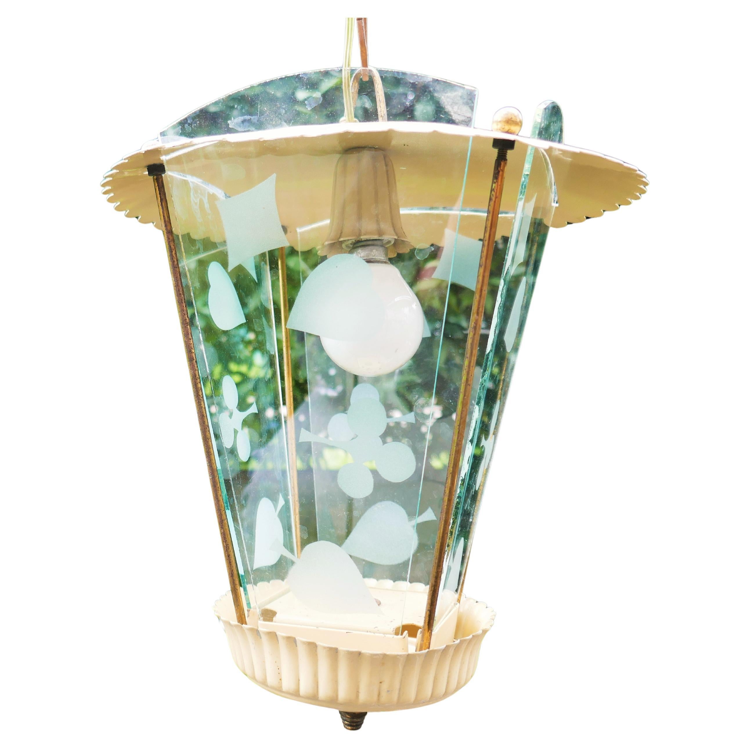 Alluminio Pair of sandblasted glass lanterns with playing card suits Lanterns Pendant in vendita
