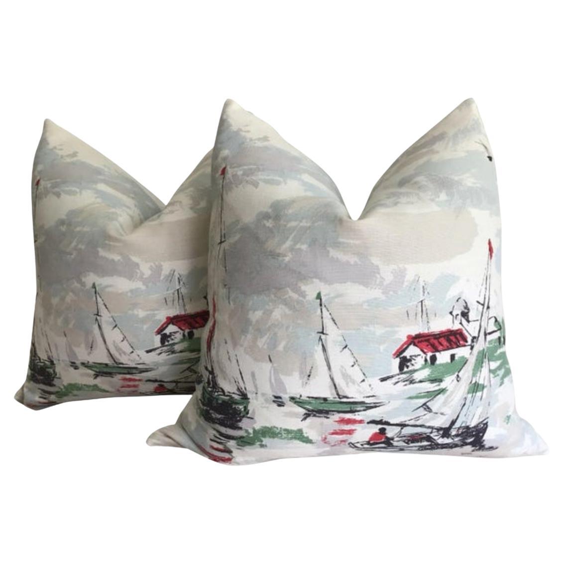 Coppia di cuscini Sanderson "Sail Away" con imbottitura in piuma d
oca e inserti in vendita