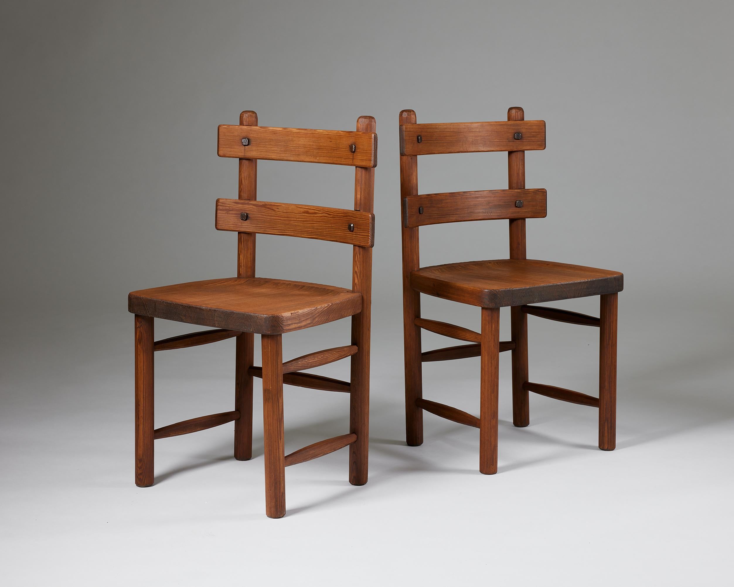 Pine Pair of ‘Sandhamn’ Chairs Designed by Axel Einar Hjorth for Nordiska Kompaniet