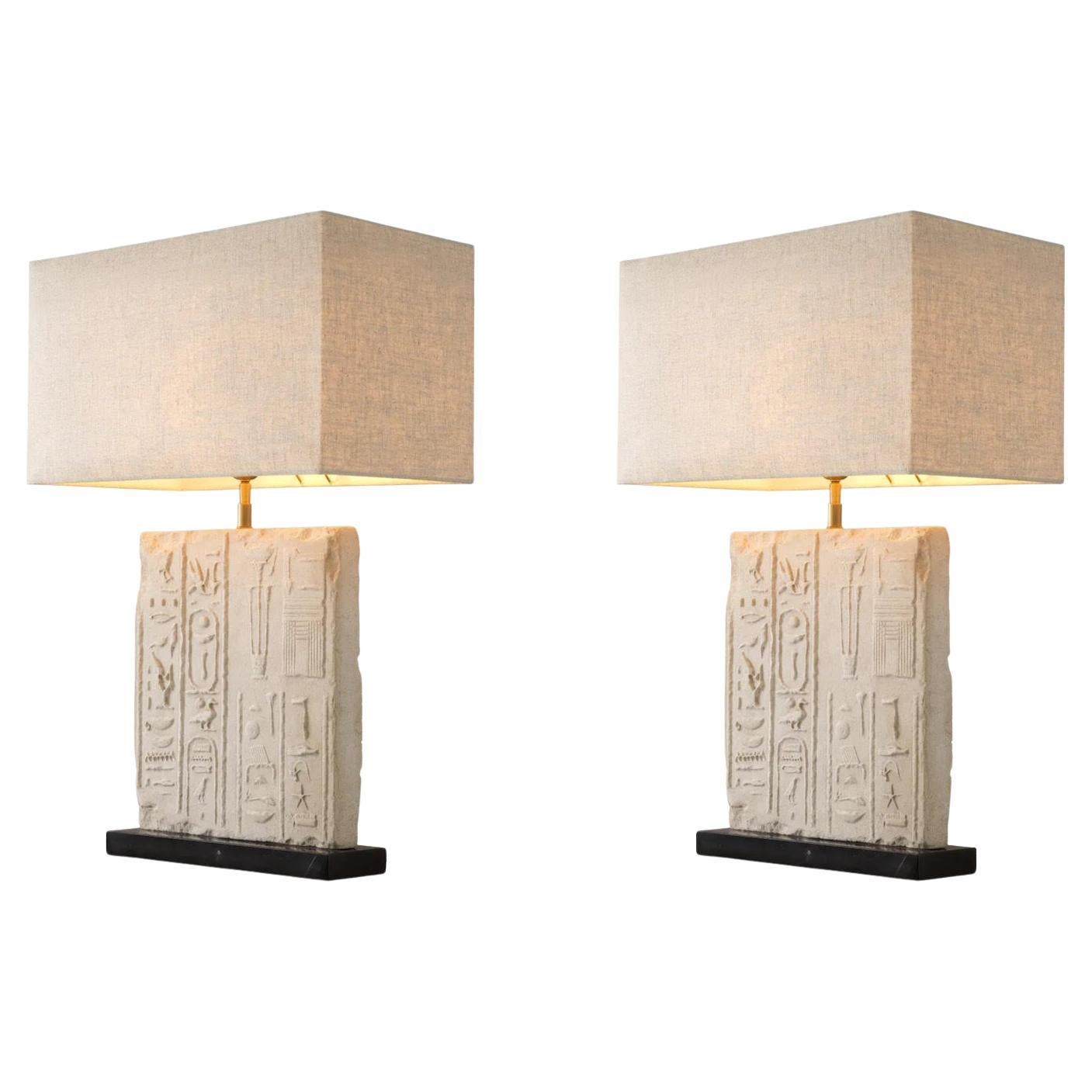 Pair of Sandstone and Brushed Brass Table Lamps.