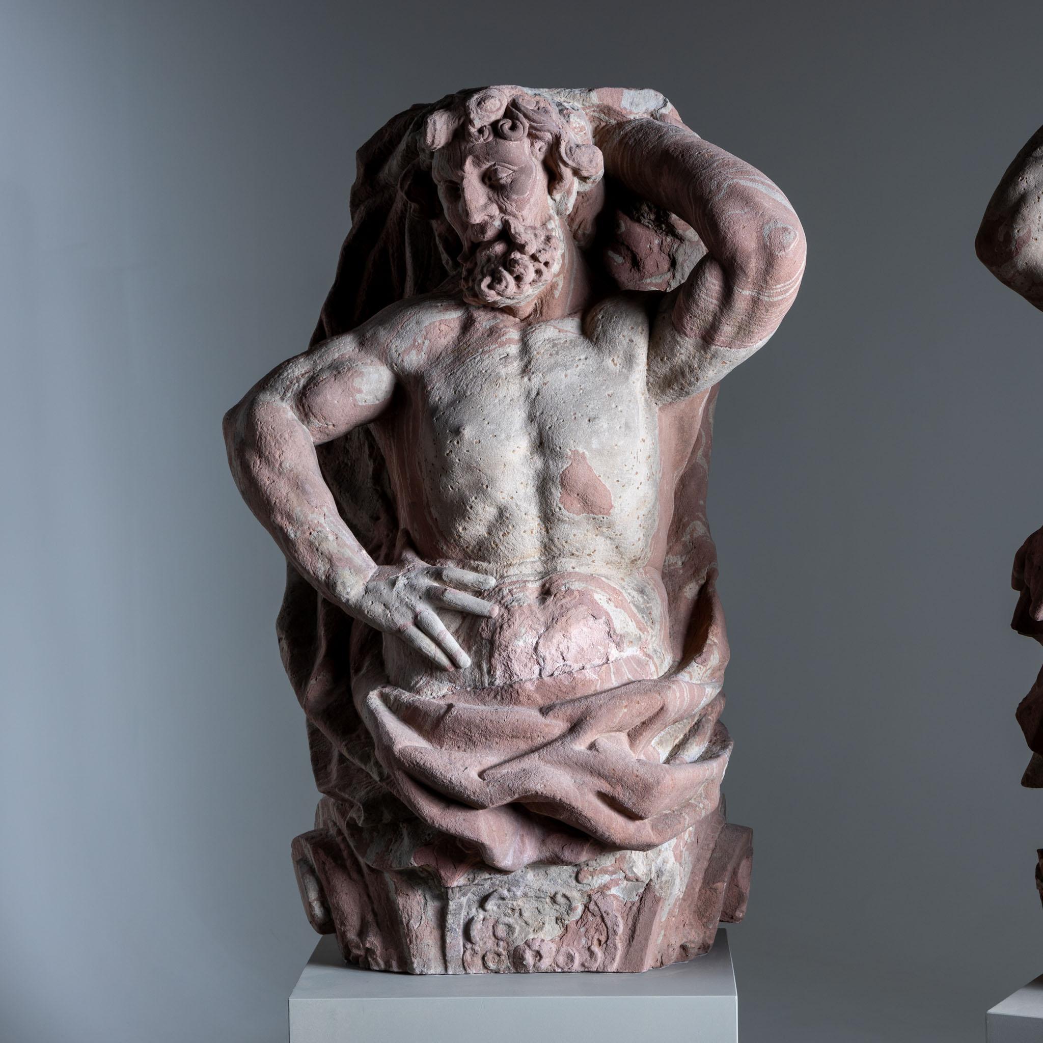 German Pair of Sandstone Atlases, Cornelius Andreas Donett (attributed to, 1682-1748) For Sale
