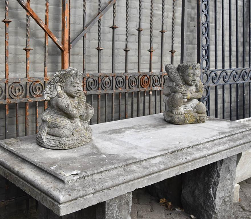 Dutch Pair of Sandstone Temple Guards For Sale