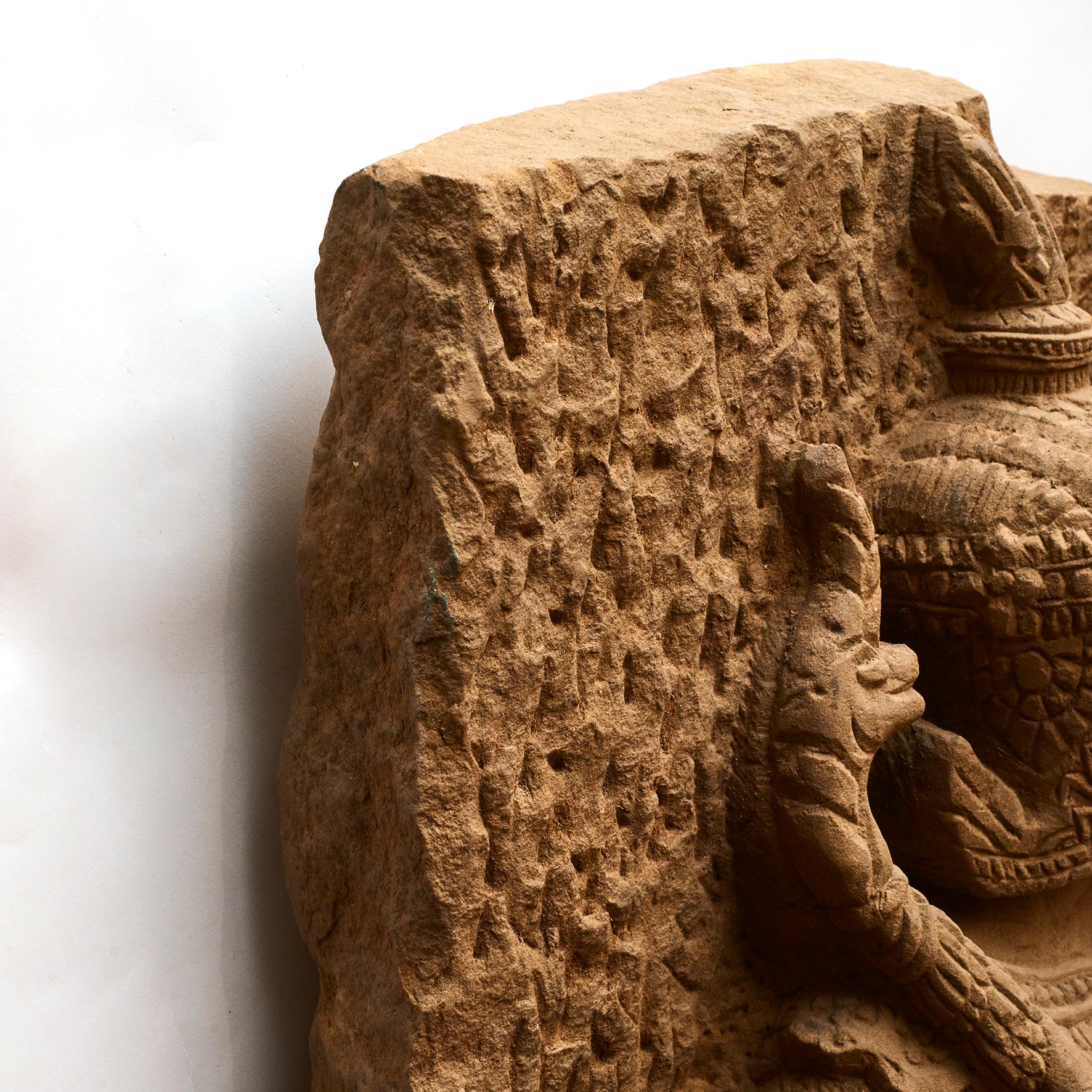 Hand-Crafted Pair of Sandstone Temple Guards For Sale