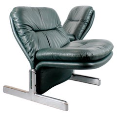 Pair of "Sandwich" armchairs with chrome-plated metal frames and green leather