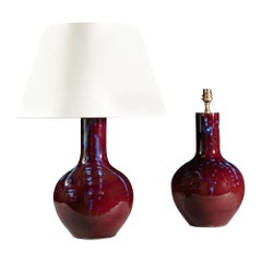 Pair of Sang de Boeuf Bottle Vases as Table Lamps