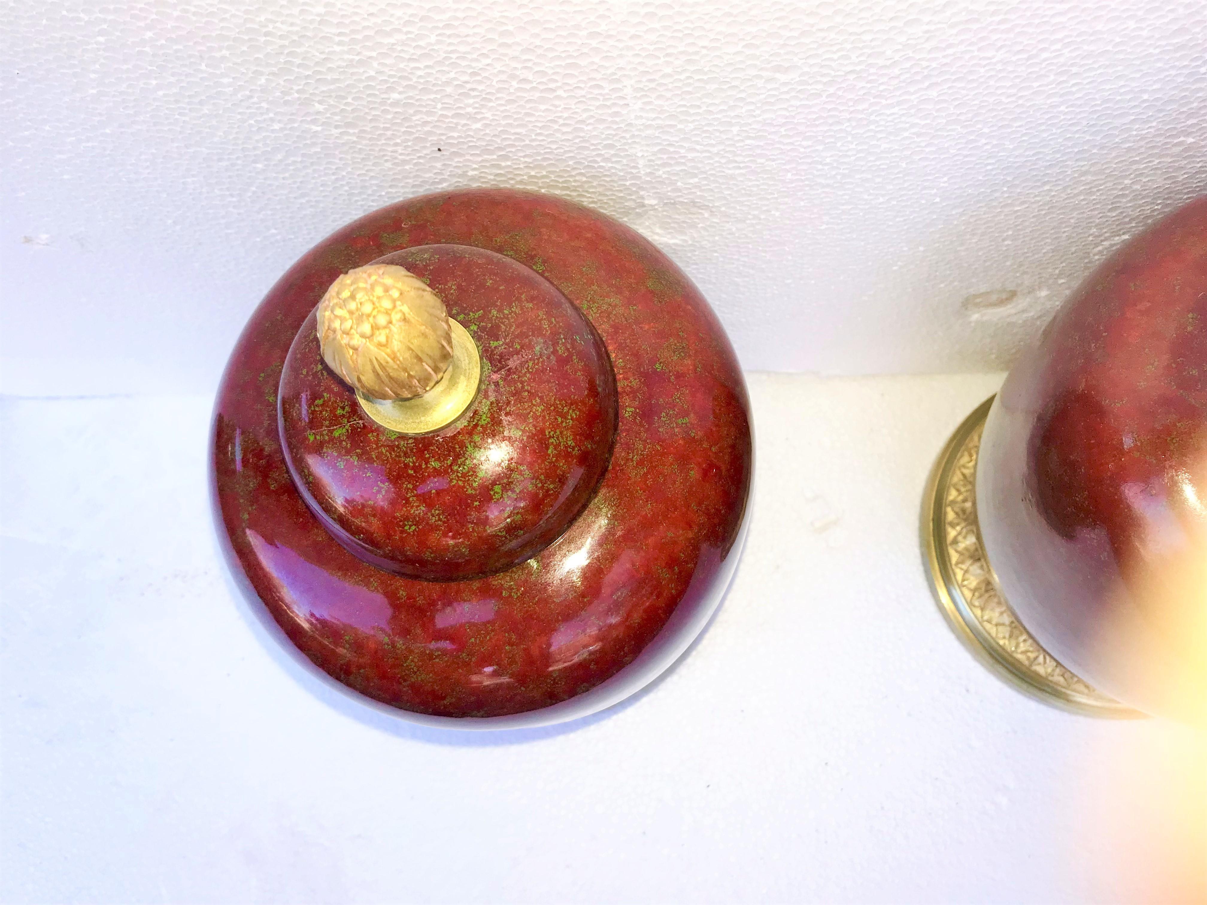 Pair of  Red Sang de Boeuf Flambé Bronze Mounted Sevres Styled Garniture  Urns 1