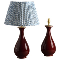 Pair of Sang De Boeuf Glazed Porcelain Vase Lamps