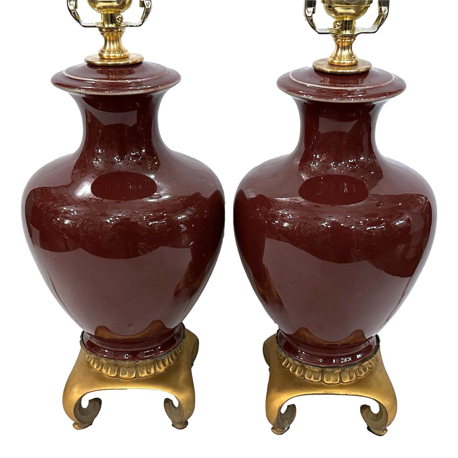 Pair of Sang De Boeuf Lamps In Good Condition For Sale In New York, NY