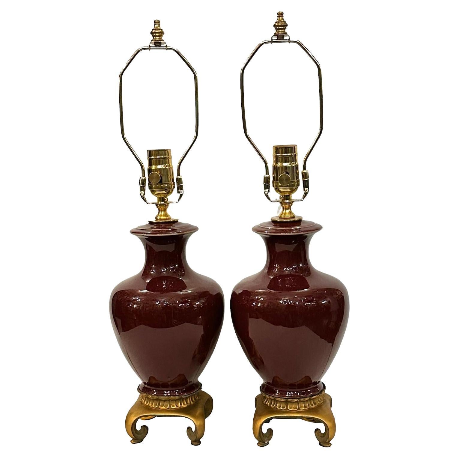 Pair of Sang De Boeuf Lamps For Sale