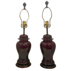 Antique Pair of Sang De Boeuf Porcelain Lamps