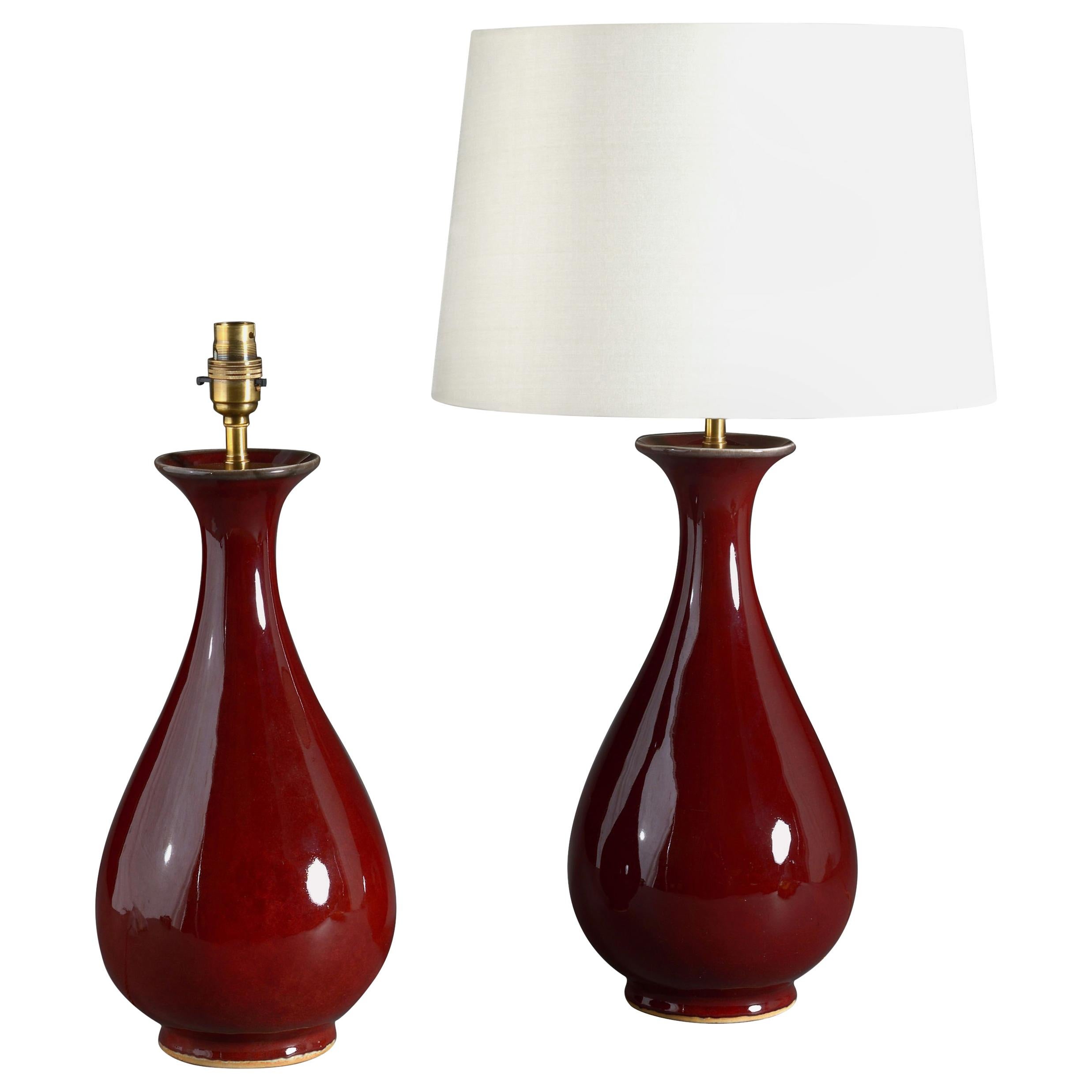 Pair of Sang De Boeuf Porcelain Vase Lamps