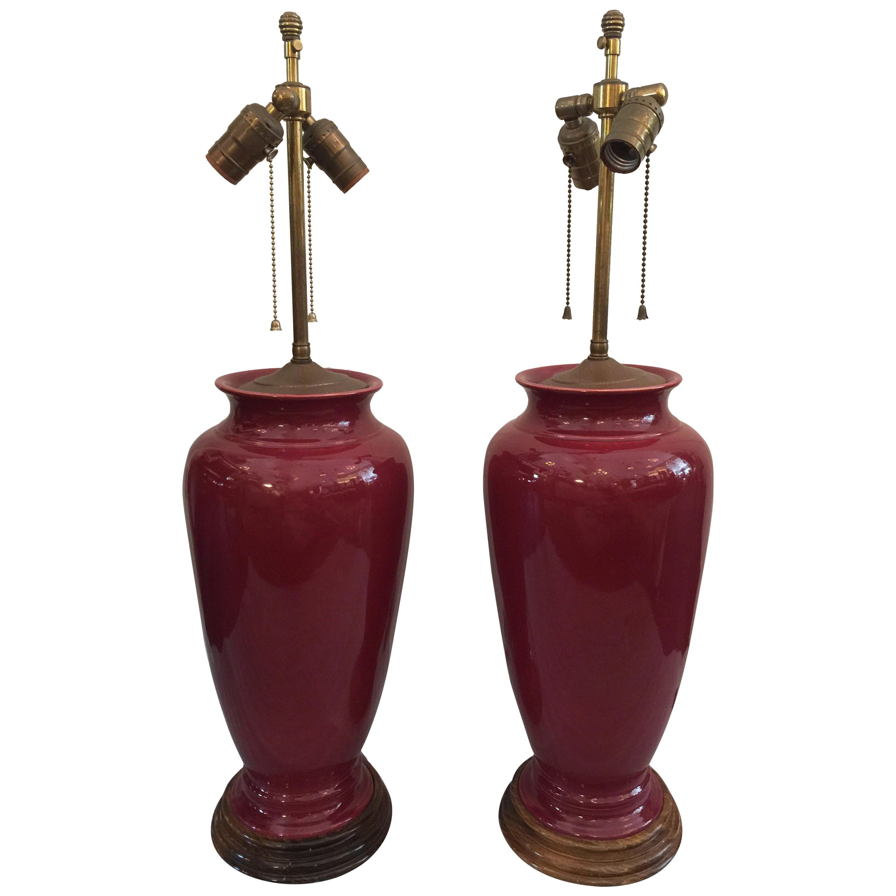 Pair of Sang de Boeuf Vintage Glazed Table Lamps