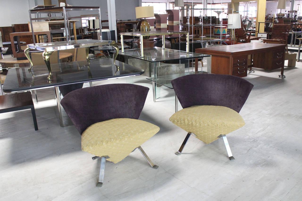 Paire de chaises longues italiennes Saporiti de style moderne du milieu du siècle à dossier en éventail MINT !