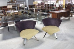 Pair of Saporiti Italian Mid Century Modern Fan Back Two Tone Lounge Chairs MINT