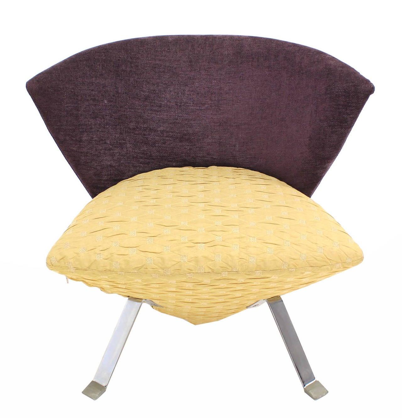 Fabric Pair of Saporiti Italian Mid Century Modern Fan Back Two Tone Lounge Chairs MINT For Sale