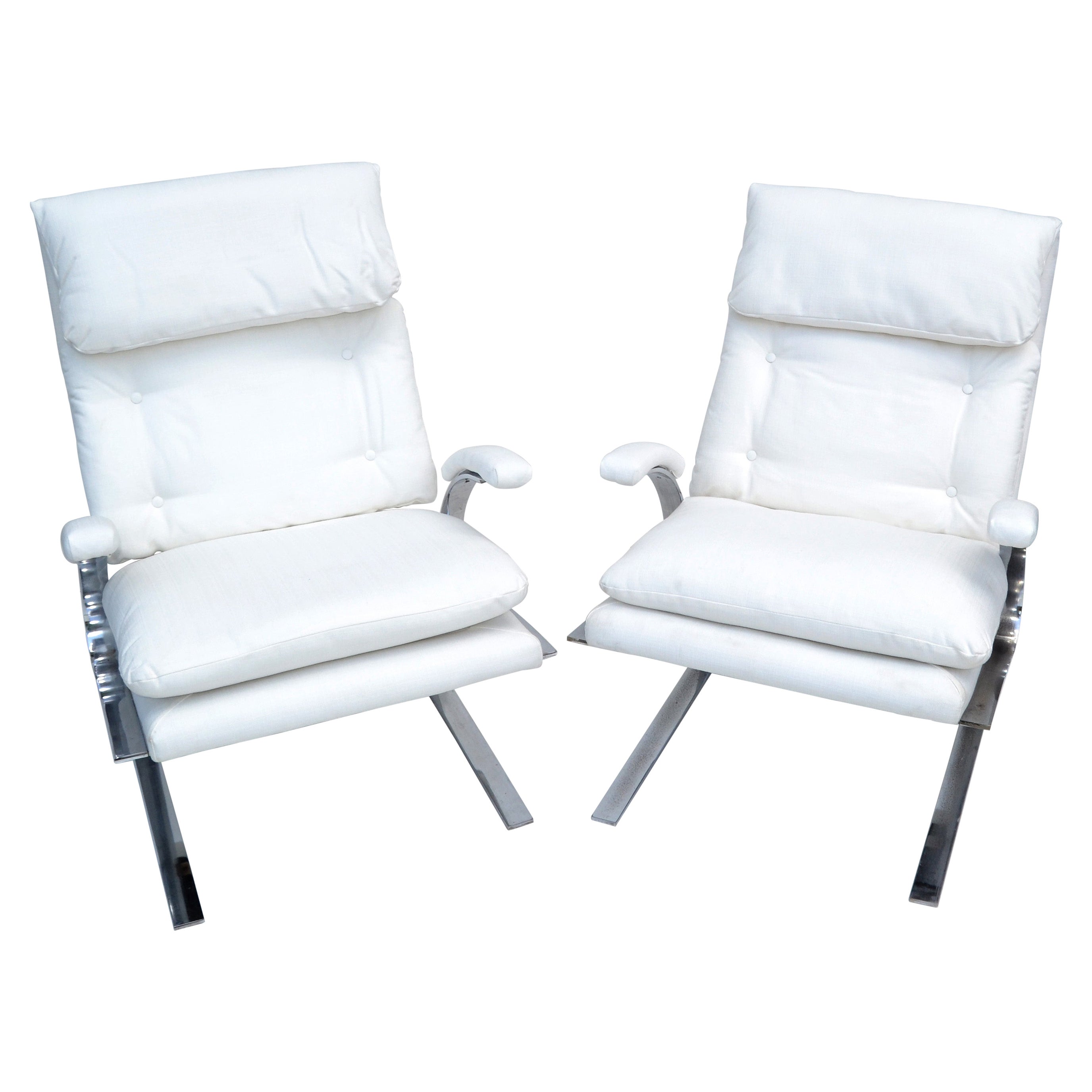 Pareja de tumbonas voladizas estilo Saporiti Tapicería Bouclé Blanco hueso, 1980