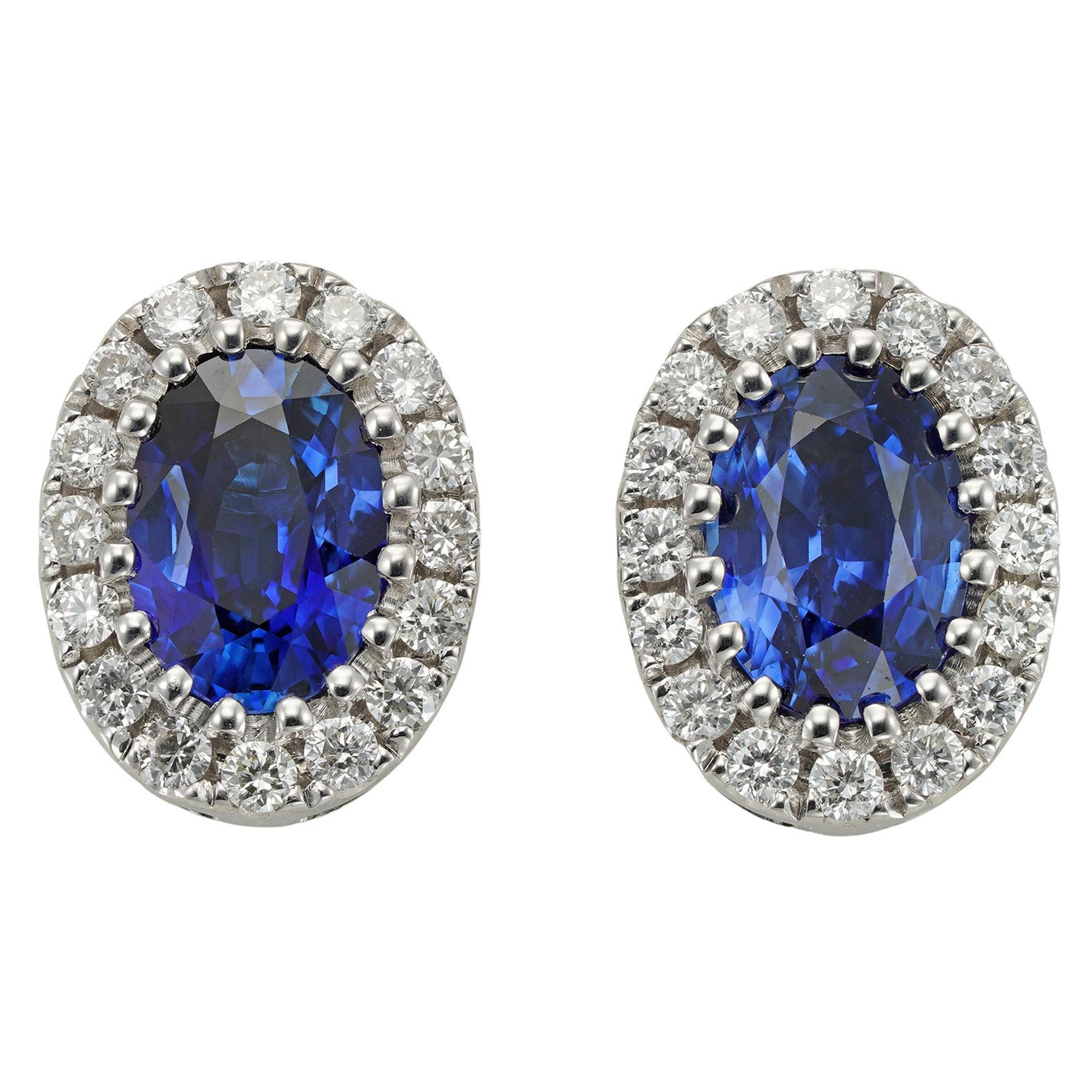 Pair of Sapphire and Diamond Cluster Earrings