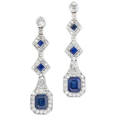 Pair of Sapphire and Diamond Drop Earrings