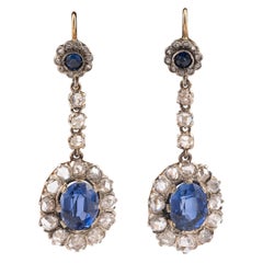 Antique Pair of Sapphire and Diamond Pendent Earrings